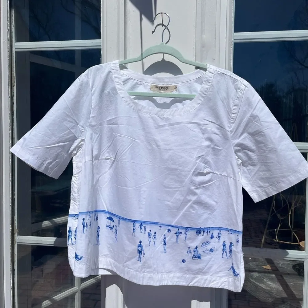 Anthropologie Nice Things Paloma S Beach Scene Top NWT RARE! - Picture 4 of 9